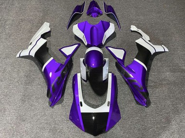 Best 2015-2019 Yamaha R1 Motorcycle Fairings - White Purple Carbon Fiber Accents UK