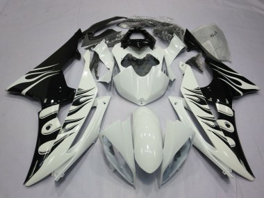 Best 2008-2016 Yamaha R6 Motorcycle Fairings - White Glossy Black Flame UK