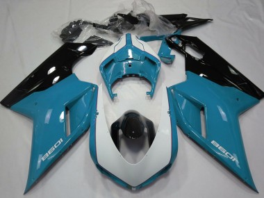 Best 2007-2014 Ducati 1098 Motorcycle Fairings - Blue White Glossy Black UK