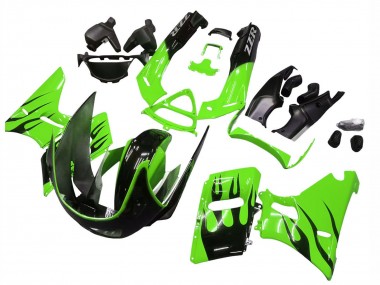 Best 1998-2003 Kawasaki ZZR600 Motorcycle Fairings - Green Glossy Black Flame UK