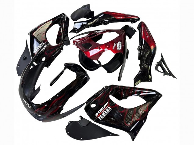 1997-2007 Yamaha YZF 1000R Thunderace Motorcycle Fairings - Black with Dark Red Flame UK