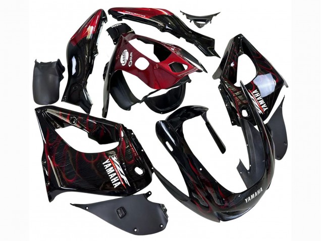 1997-2007 Yamaha YZF 1000R Thunderace Motorcycle Fairings - Black with Dark Red Flame UK