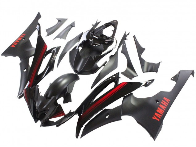 2008-2016 Yamaha YZF 600 R6 Motorcycle Fairings - Glossy Black Matte Black Red Stripe UK