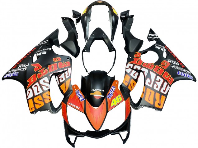 2004-2007 Honda CBR600 F4i Motorcycle Fairings - Matte Black Orange Rossi UK