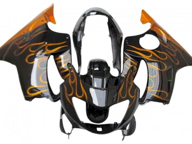 1999-2000 Honda CBR600 F4 Motorcycle Fairings - Glossy Black Gold Flame UK