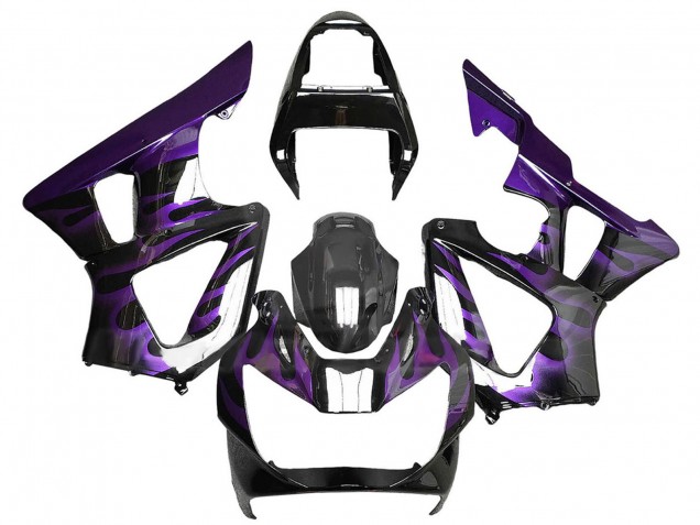 2000-2001 Honda CBR900RR 929 Motorcycle Fairings - Glossy Black Purple Flame UK