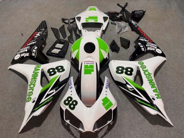 Best 2006-2007 Honda CBR1000RR Motorcycle Fairings - White Green Glossy Black Hannspree 88 UK