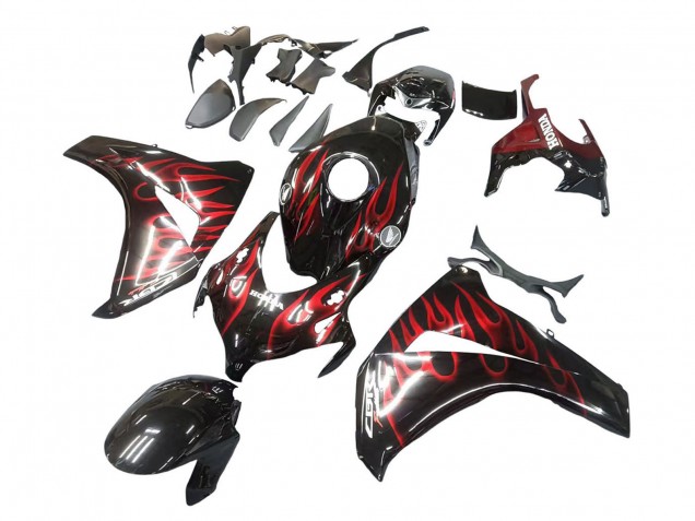 2008-2011 Honda CBR1000RR Motorcycle Fairing - Glossy Black Red Flame UK