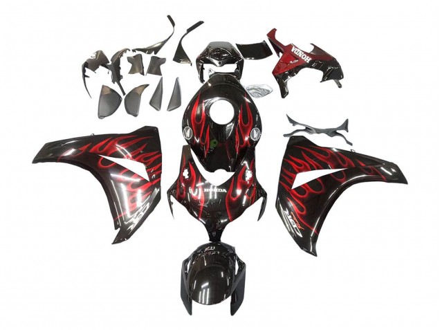 2008-2011 Honda CBR1000RR Motorcycle Fairing - Glossy Black Red Flame UK