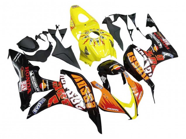 2007-2008 Honda CBR600RR Motorcycle Fairings - Yellow Orange Glossy Black Rossi Repsol UK