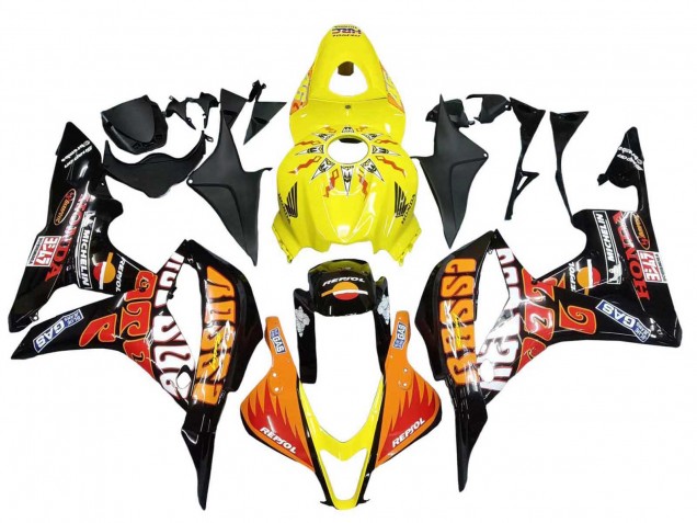2007-2008 Honda CBR600RR Motorcycle Fairings - Yellow Orange Glossy Black Rossi Repsol UK