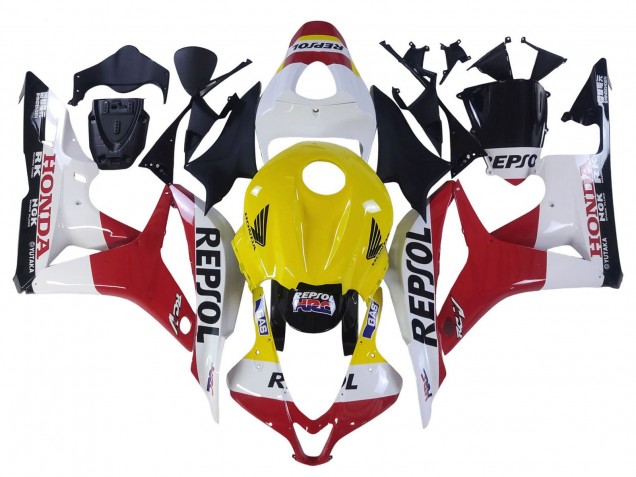 2007-2008 Honda CBR600RR Motorcycle Fairings - White Yellow Red Repsol HRC UK
