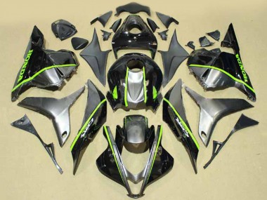 Best 2009-2012 Honda CBR600RR Motorcycle Fairings - Silver Glossy Black with Fluorescent Green Lines UK