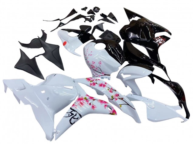 2009-2012 Honda CBR600RR Motorcycle Fairings - White Cherry Blossom Glossy Black UK