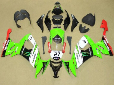 Best 2008-2010 Kawasaki ZX10R Motorcycle Fairings - Green White Red Black Elf Green Monster Energy 27 UK
