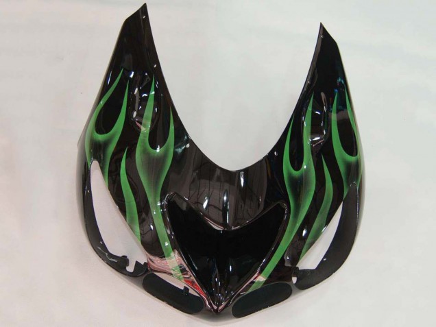 2006-2011 Kawasaki ZX14R ZZR1400 Motorcycle Fairing - Glossy Black Green Flame UK