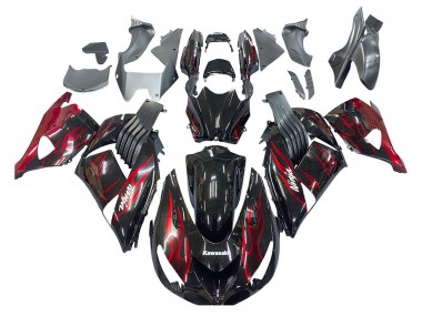 Best 2006-2011 Kawasaki ZX14R ZZR1400 Motorcycle Fairing Kits - Glossy Black Red Flame UK