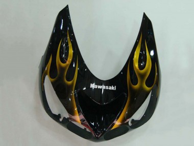Best 2006-2011 Kawasaki ZX14R ZZR1400 Motorcycle Fairings - Glossy Black Gold Flame UK