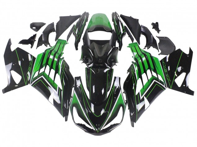 2012-2024 Kawasaki ZX14R ZZR1400 Motorcycle Fairings - Green Glossy Black Stripe UK