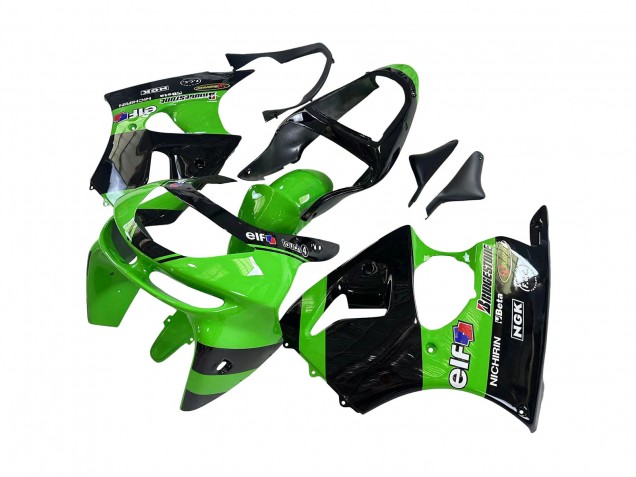 1998-1999 Kawasaki ZX6R Motorcycle Fairings - Green Glossy Black Elf Bridgestone UK