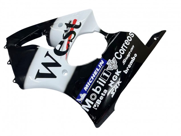 2000-2002 Kawasaki ZX6R Motorcycle Fairings - Glossy Black White West Michelin UK