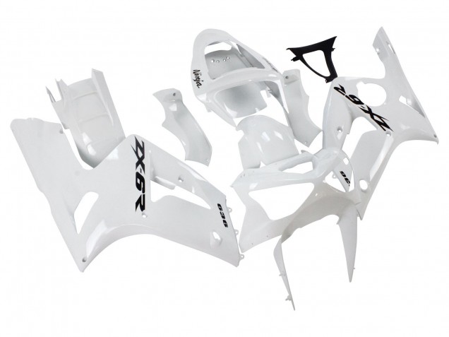 2003-2004 Kawasaki ZX6R Motorcycle Fairings - White Black Decals UK