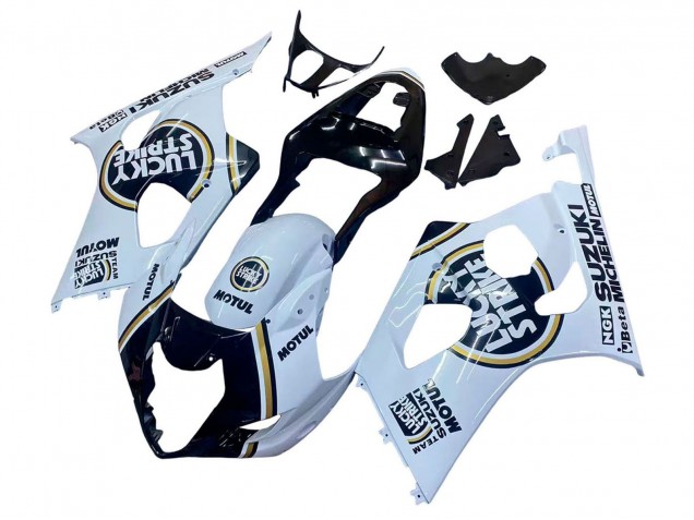 2003-2004 Suzuki GSXR 1000 Motorcycle Fairings - White Black Gold Motul Lucky Strike UK