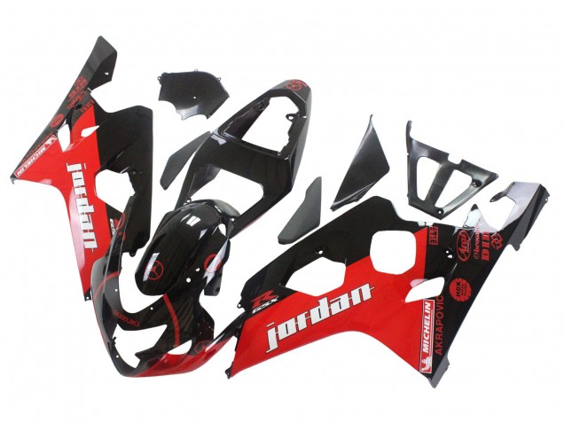 2004-2005 Suzuki GSXR 600 / GSXR 750 Motorcycle Fairings - Glossy Black Red Jordan Michelin UK