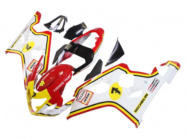 2004-2005 Suzuki GSXR 600 / GSXR 750 Motorcycle Fairings - White Red Yellow Michelin Texaon Heron 7 UK