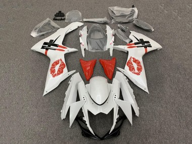 Best 2008-2010 Suzuki GSXR 600 / GSXR 750 Motorcycle Fairings - White Red Lipstick UK