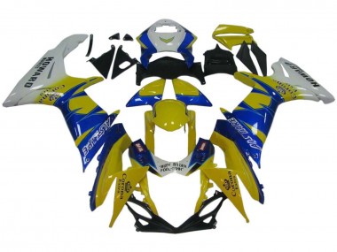 Best 2011-2024 Suzuki GSXR 600 / GSXR 750 Motorcycle Fairings - White Yellow Blue Alstare Corona Extra UK
