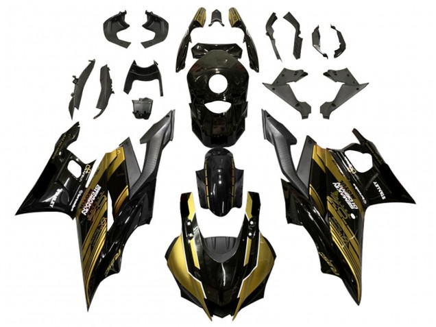 2019-2021 Yamaha YZF R3/R25 Motorcycle Fairings - Gold Glossy Black Semakin Didepan UK