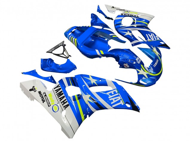 1998-2002 Yamaha YZF 600 R6 Motorcycle Fairings - White Blue Neon Yellow Fiat Motul Michelin UK