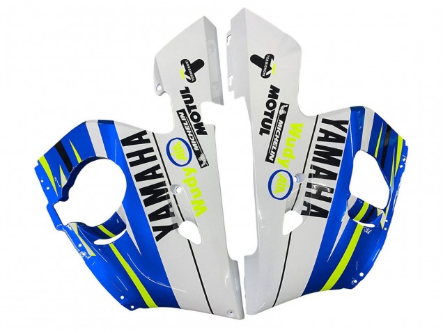 1998-2002 Yamaha YZF 600 R6 Motorcycle Fairings - White Blue Neon Yellow Fiat Motul Michelin UK
