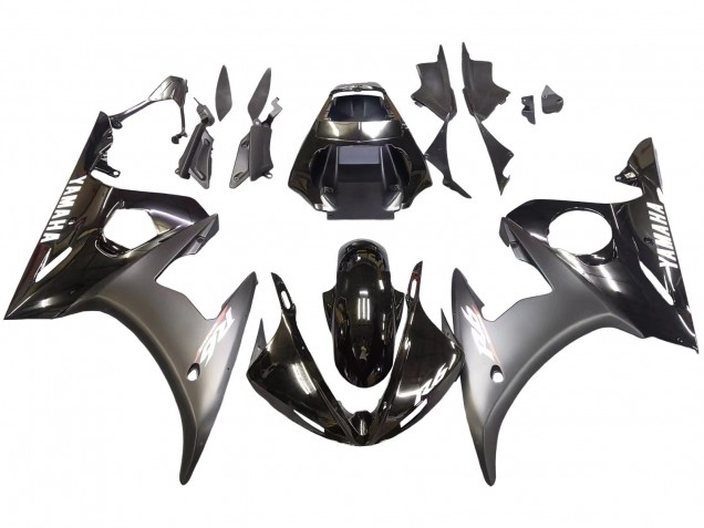 2003-2004 Yamaha YZF R6 Motorcycle Fairings - Glossy Black Matte Black White Decals UK