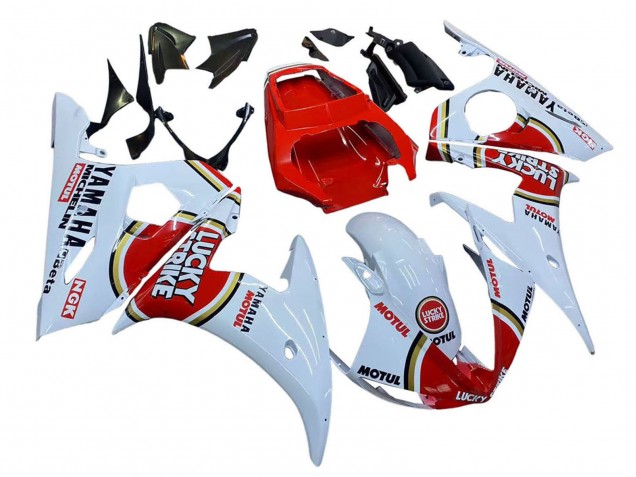 2003-2004 Yamaha YZF R6 Motorcycle Fairings - White Red Lucky Strike Motul UK