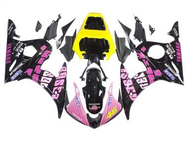 Best 2003-2004 Yamaha YZF R6 Motorcycle Fairings - Yellow Pink Glossy Black Rossi Repsol 46 UK