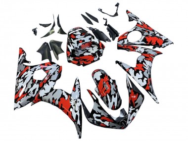 Best 2006-2009 Yamaha YZF R6S Motorcycle Fairings - Black Red Grey Camouflage UK
