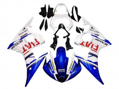 Best 2005 Yamaha YZF 600 R6 Motorcycle Fairings - White Blue Dunlop Fiat Motul UK