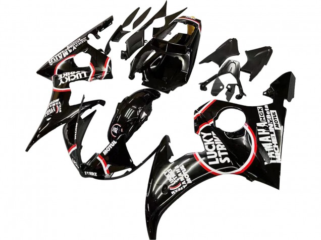 2005 Yamaha YZF 600 R6 Motorcycle Fairings - Glossy Black White Lucky Strike Motul UK