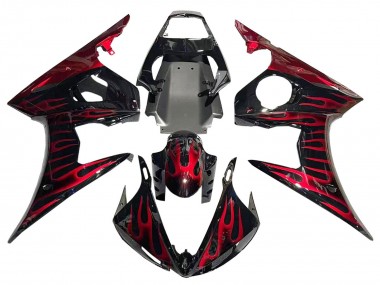 Best 2005 Yamaha YZF 600 R6 Motorcycle Fairings - Black with Red Flame UK