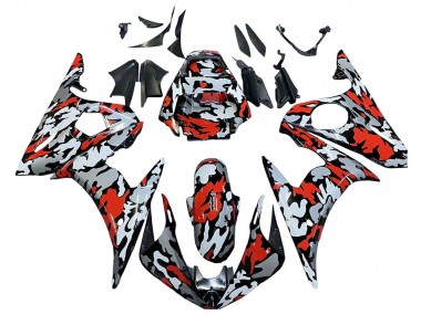 Best 2005 Yamaha YZF 600 R6 Motorcycle Fairings - Black Red Grey Camouflage UK