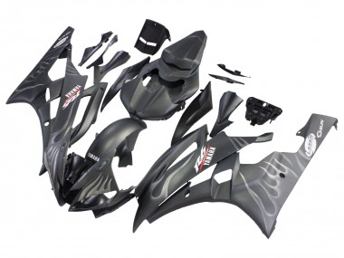 Best 2006-2007 Yamaha YZF 600 R6 Motorcycle Fairings - Matte Black Silver Flame UK