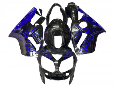 Best 2000-2001 Kawasaki ZX12R Motorcycle Fairings - Glossy Black Blue Flame UK