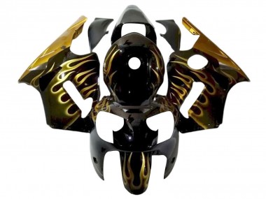 Best 2000-2001 Kawasaki ZX12R Motorcycle Fairings - Glossy Black Gold Flame UK