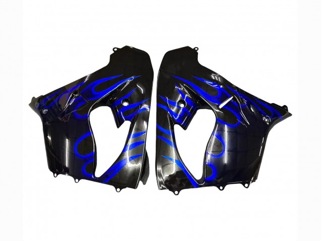 2000-2001 Kawasaki ZX9R Motorcycle Fairings - Glossy Black Blue Flame White UK