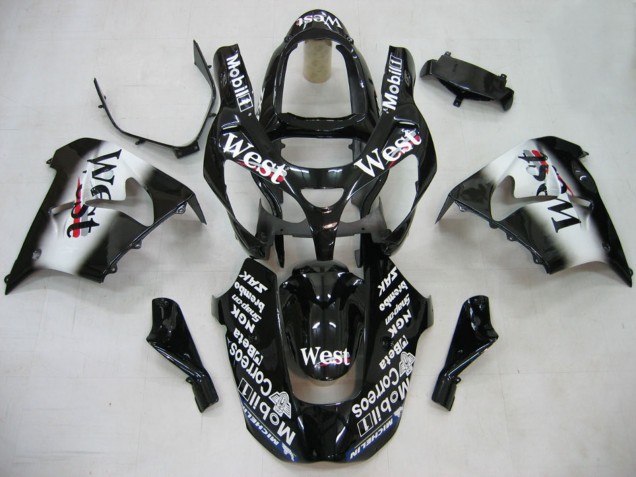 2000-2001 Kawasaki ZX9R Motorcycle Fairings - Glossy Black White West UK