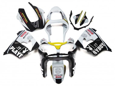 Best 2000-2001 Kawasaki ZX9R Motorcycle Fairings - White Yellow Glossy Black Playboy UK