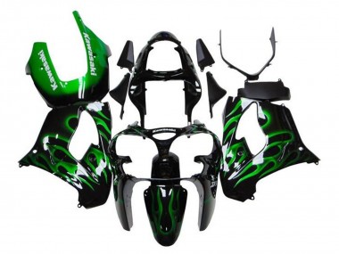 Best 2000-2001 Kawasaki ZX9R Motorcycle Fairings - Glossy Black Green Flame White UK