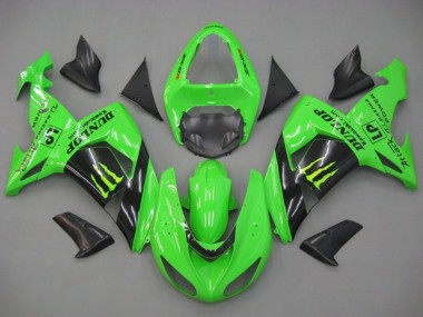 Best 2006-2007 Kawasaki ZX10R Motorcycle Fairings - Green Glossy Black Monster Dunlop UK